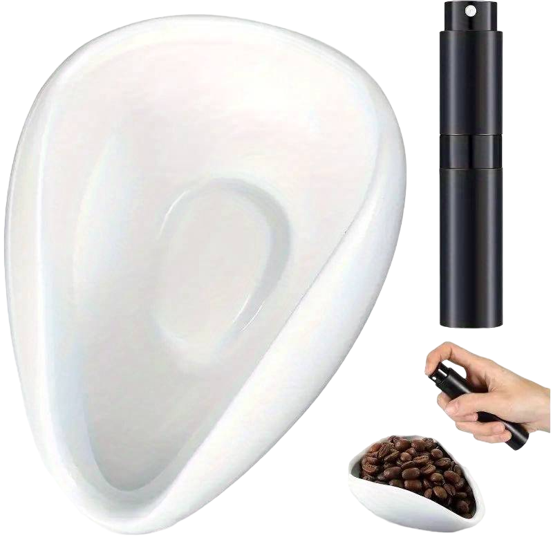 Coffee bean measuring cup with black sprayer 